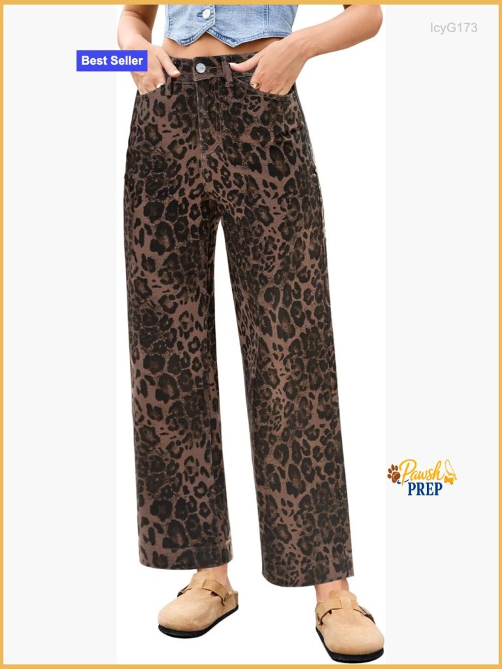 Wide Leg High Waisted Stretchy Cheetah Print Ankle Jeans